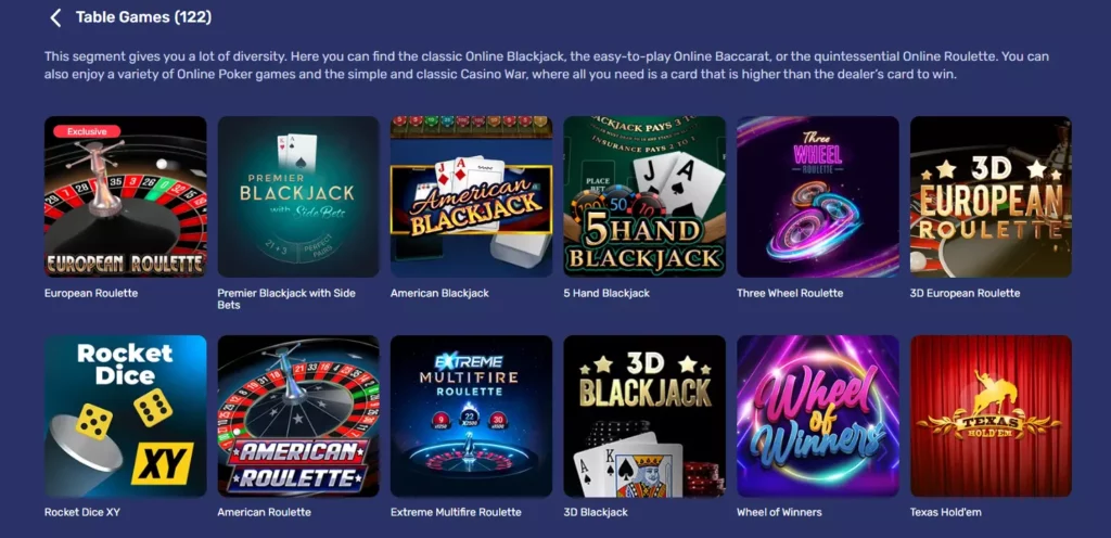GalaxyNo Casino 2023 15 Table Games